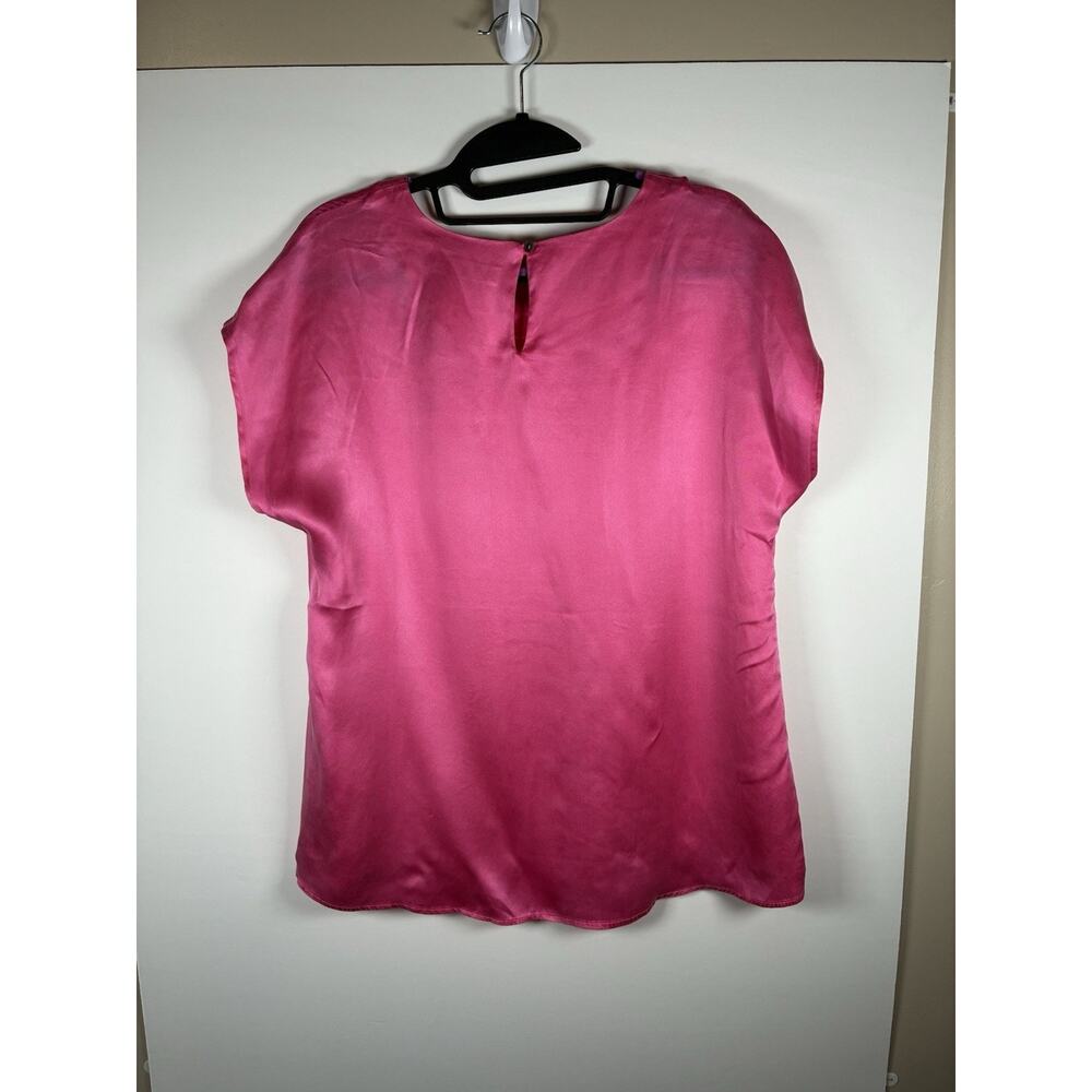 NWT 0039 Italy Sueli 100% Silk Tee Top Small Fuchsia Pink Made in Italy Coquette - Picture 2 of 8